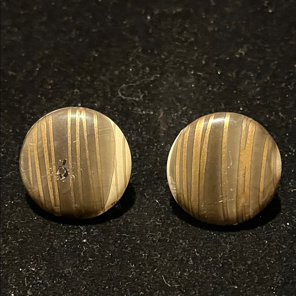 Striped Round Button Pierced Earrings